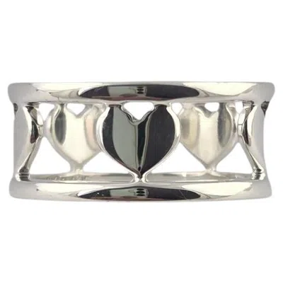Pre-owned Tiffany & Co . Sterling Silver Open Band Heart Ring W/pouch #23812 In Multi