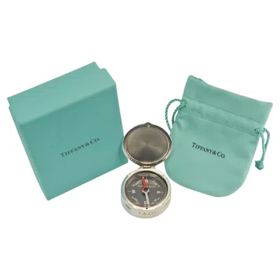 Pre-owned Tiffany & Co Sterling Silver Pocket Cased Compass With Pouch And Tiffany Box In Blue
