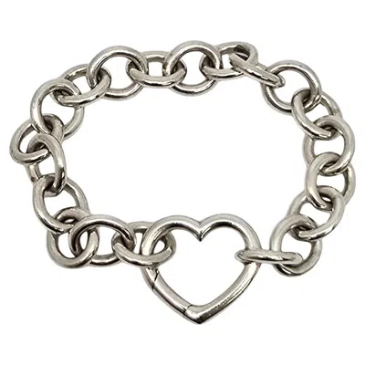 Pre-owned Tiffany & Co Sterling Silver Rolo Link Heart Clasp Bracelet #21923 In Multi
