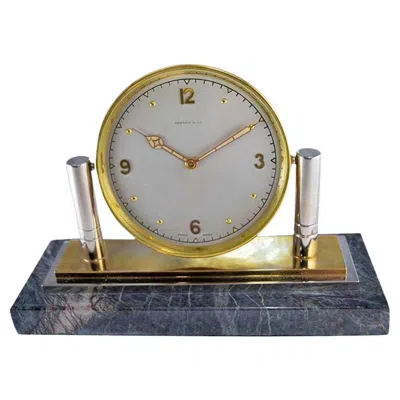 Pre-owned Tiffany & Co . Stone And Metal Desk Clock With Original Dial And Hands, 1930's In Gray