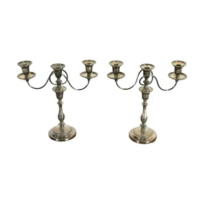 Pre-owned Tiffany & Co . Style Antique Victorian Silverplate Three-light Candelabras, Pair