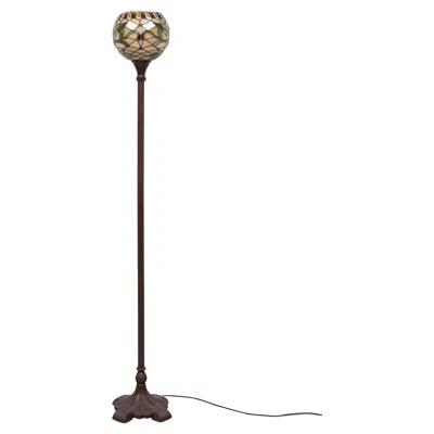Pre-owned Tiffany & Co . Style Floor Lamp With Stained Glass Shade, Hand-crafted In Black