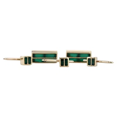 Pre-owned Tiffany & Co Suit Accessories Green Chalcedony 18k Yellow Gold 3 Studs Cufflinks