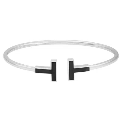 Pre-owned Tiffany & Co . T Black Onyx Wire Bracelet 18k White Gold Size Small