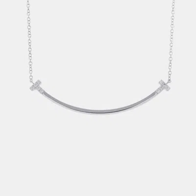Pre-owned Tiffany & Co T Smile Small 18k White Gold Diamonds Necklace