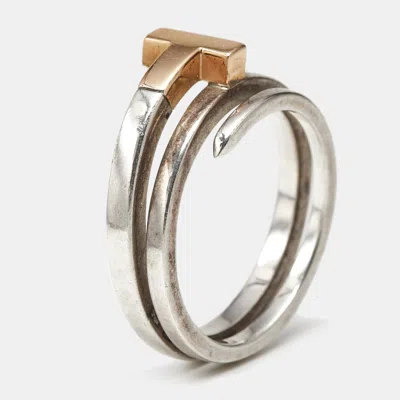 Pre-owned Tiffany & Co T Square 18k Rose Gold Sterling Silver Wrap Ring Size 57