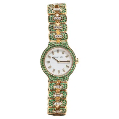 Pre-owned Tiffany & Co . Tesoro 18kt Gold Emerald & Diamond Watch In Green