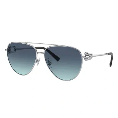 Pre-owned Tiffany & Co . Tf 3092 60019s Silver Metal Sunglasses Azure Blue Gradient Lens