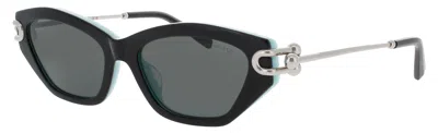 Tiffany & Co . Tf4231u Sunglasses 53-17-140, Acetate/metal Frame In 8055s4 - Black On Tiffany Blue / Smoke