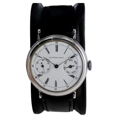 Pre-owned Tiffany & Co Tiffany 18kt. White Gold Hand Made Watch With Rare Enamel Dial And Day Counter
