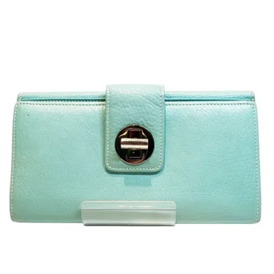 Pre-owned Tiffany & Co Tiffany Blue Emerald Green Leather Long Wallet (bi-fold) () In Blue, Emerald Green