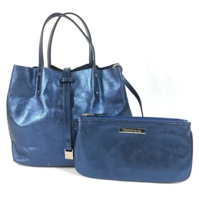 Pre-owned Tiffany & Co Tiffany Blue Metallic Leather Handbag Pouch Tote Bag () In Blue, Metallic