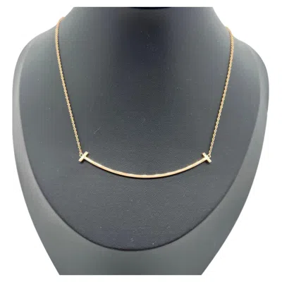 Pre-owned Tiffany & Co Tiffany Co Large T Smile 18k Yellow Rose Gold Pendant Choker Chain Necklace