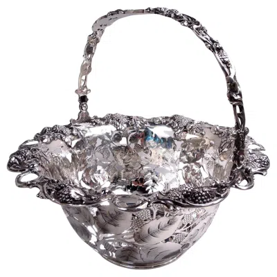 Pre-owned Tiffany & Co Tiffany Edwardian Sterling Silver Blackberry Basket With Lots Of Charm