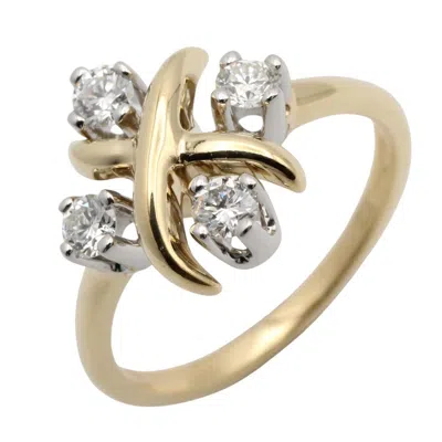 Pre-owned Tiffany & Co Tiffany Gold Silver Clear Yellow Gold (18k) Platinum 950 Band Ring () In Gold, Silver, Clear