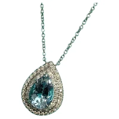 Pre-owned Tiffany & Co Tiffany Soleste Aquamarine And Diamond Pendant 1.25ct Platinum In Multi