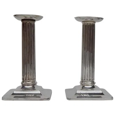 Pre-owned Tiffany & Co Tiffany Sterling Candlesticks Doric Style In Gray