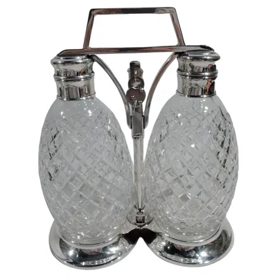 Pre-owned Tiffany & Co Tiffany Sterling Silver Decanter Set With Hawkes Glass Bottles