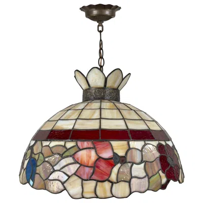 Pre-owned Tiffany & Co Tiffany Style Art Nouveau Stained Glass Multicolor Pendant Or Chandelier In Brown