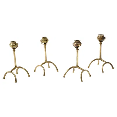 Pre-owned Tiffany & Co Tiffany Style Solid Brass Modern Candle Holders Set Of 4 In Sand