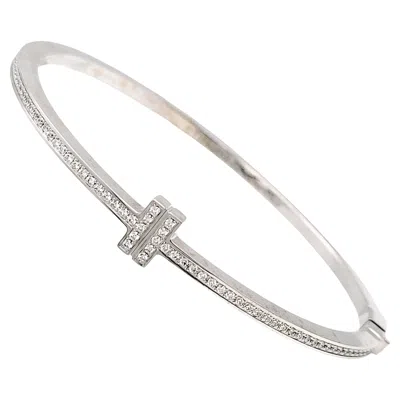 Pre-owned Tiffany & Co . Tiffany T Diamond Hinged Wire Bangle Bracelet 18k Gold, Size Small In Multi