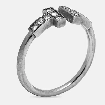 Pre-owned Tiffany & Co Tiffany T Diamonds 18k White Gold Ring Size 50