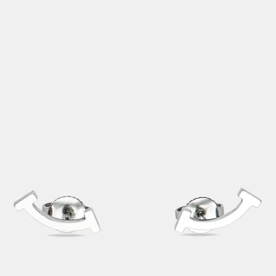 Pre-owned Tiffany & Co Tiffany T Smile 18k White Gold Stud Earrings