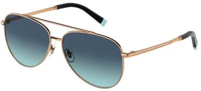 Pre-owned Tiffany & Co Tiffany Tf 3074 Rose Gold/blue Shaded (6105/9s) Sunglasses
