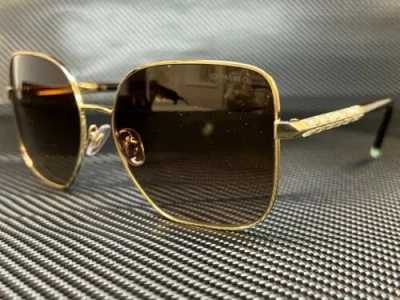 Pre-owned Tiffany & Co Tiffany Tf3078b 60213b Pale Gold Square Women's 60 Mm Sunglasses In Brown