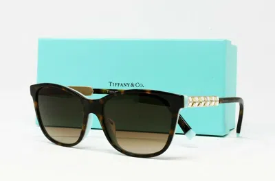 Pre-owned Tiffany & Co Tiffany Tf4174bf 81343b Havana On Tiffany Blue 56mm Women's Sunglasses In Brown
