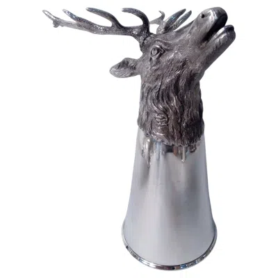 Pre-owned Tiffany & Co Tiffany Traditional Buck Stag Stirrup Cup With Big Boy Alpha Antlers In Silver