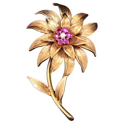 Pre-owned Tiffany & Co Tiffany Vintage Brooch With Ruby And Diamond In 18k Yellow Gold