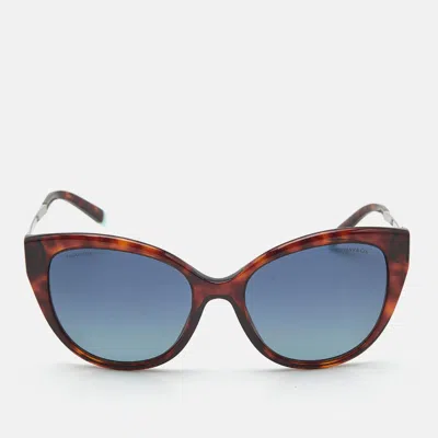 Pre-owned Tiffany & Co Tortoise Brown/blue Gradient Tf4166 Cat Eye Sunglasses