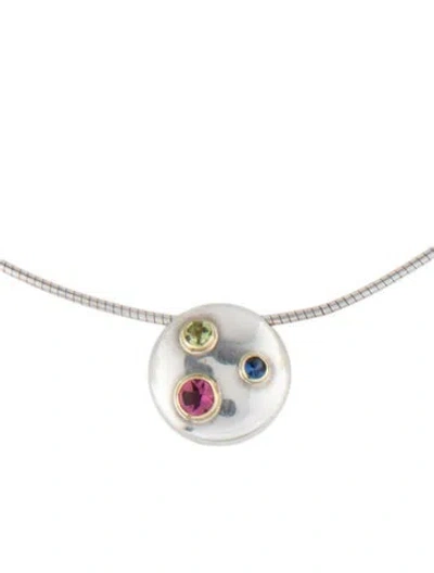 Pre-owned Tiffany & Co Tourmaline , Peridot & Sapphire Pendant Necklace, 16" In Multi