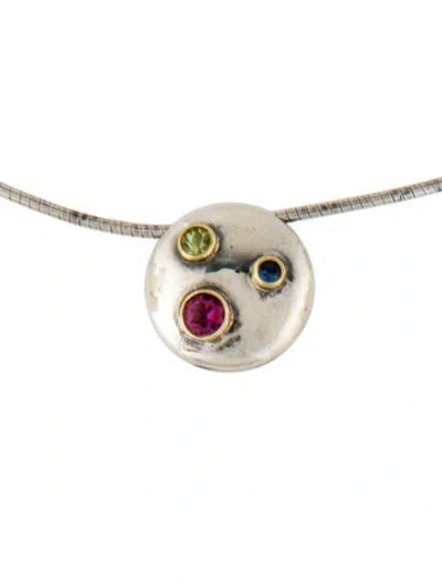 Pre-owned Tiffany & Co Tourmaline, Peridot, & Sapphire Pendant Necklace, 16" In Multi