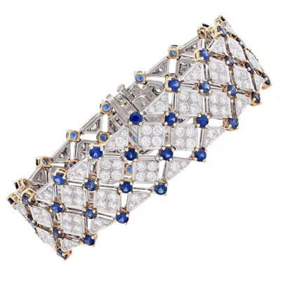 Pre-owned Tiffany & Co . Trellis Sapphire Diamond Gold Platinum Bracelet In Blue
