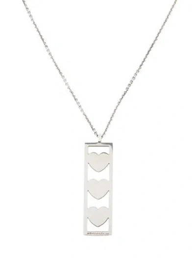 Pre-owned Tiffany & Co Triple Heart Bar Pendant Necklace, 16" In Multi
