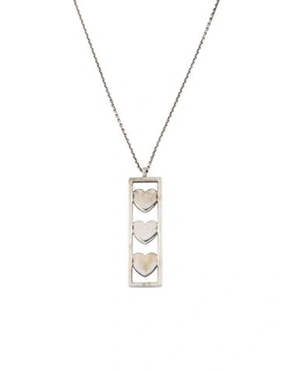 Pre-owned Tiffany & Co Triple Heart Bar Pendant Necklace, 18" In Multi