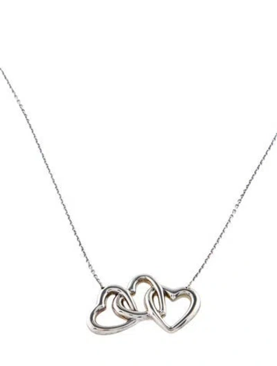 Pre-owned Tiffany & Co Triple Open Heart Pendant Necklace, 15.75" In Multi