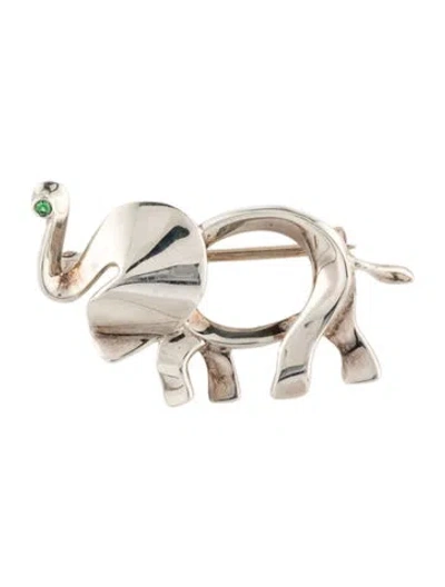 Pre-owned Tiffany & Co Tsavorite Garnet Elephant Pin Brooch In Multi