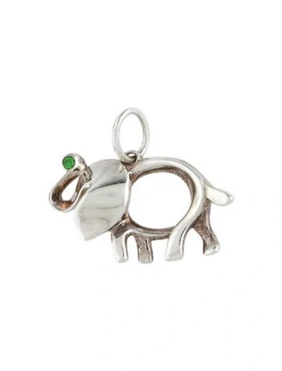 Pre-owned Tiffany & Co Tsavorite Garnet Save The Wild Elephant Charm Pendant, 0.75" In Multicolor
