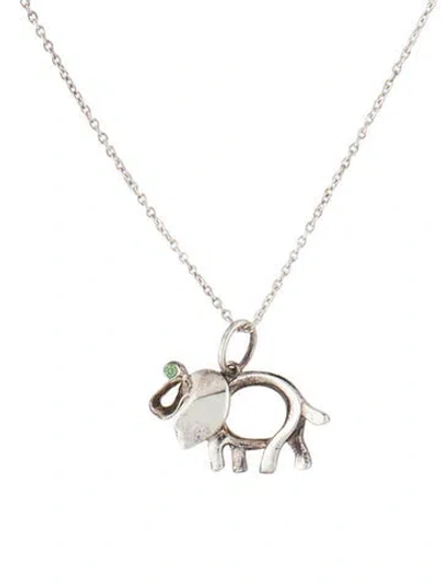 Pre-owned Tiffany & Co Tsavorite Garnet Save The Wild Elephant Pendant Necklace, 16" In Multi