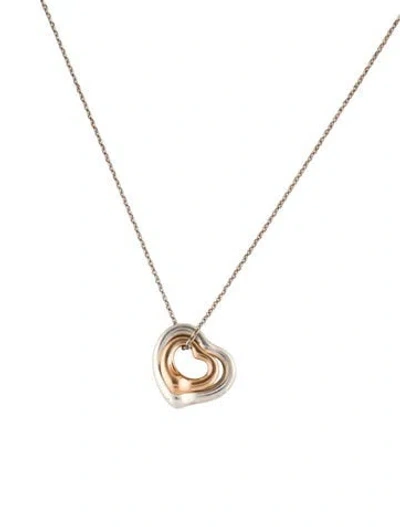 Pre-owned Tiffany & Co Two-tone Open Heart Pendant Necklace, 16" In Multi