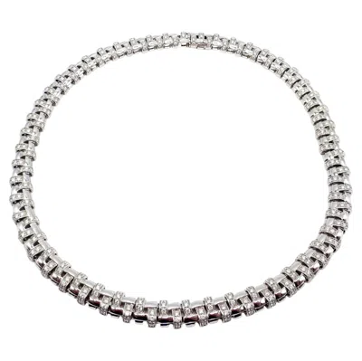 Pre-owned Tiffany & Co Vannerie Diamond Basket Weave White Gold Choker Necklace