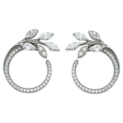 Pre-owned Tiffany & Co . Victoria Round And Marquise Diamond Vine Circle Platinum Earrings In Multi