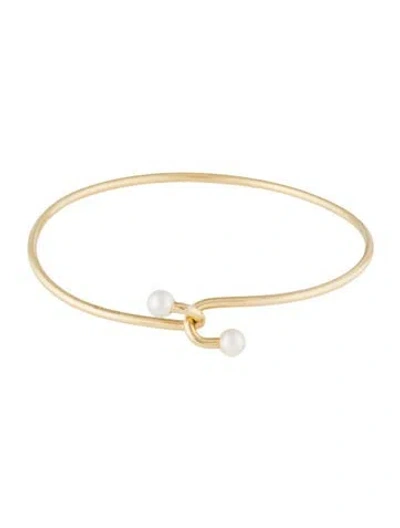 Pre-owned Tiffany & Co Vintage 14k Pearl Hook Bangle Bracelet, 6.75" In Multi