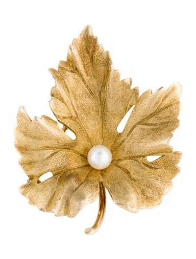 Pre-owned Tiffany & Co Vintage 14k Pearl Leaf Brooch In Multi