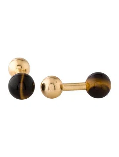 Pre-owned Tiffany & Co Vintage 14k Tiger's Eye Quartz Cufflinks In Multi