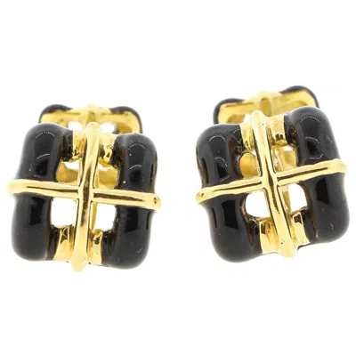 Pre-owned Tiffany & Co Vintage 18 Karat Yellow Gold Black Enamel . Cufflinks