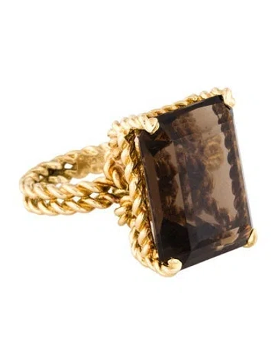 Pre-owned Tiffany & Co Vintage 18k 22.46ct Smoky Quartz Twisted Rope Ring In Multi